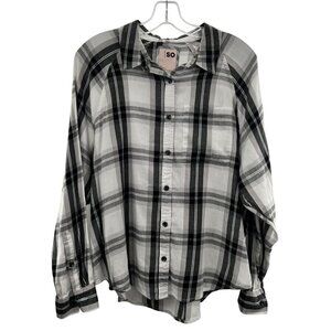 SO Women's Plaid Button Up Long Sleeve Top White/Black Size Medium